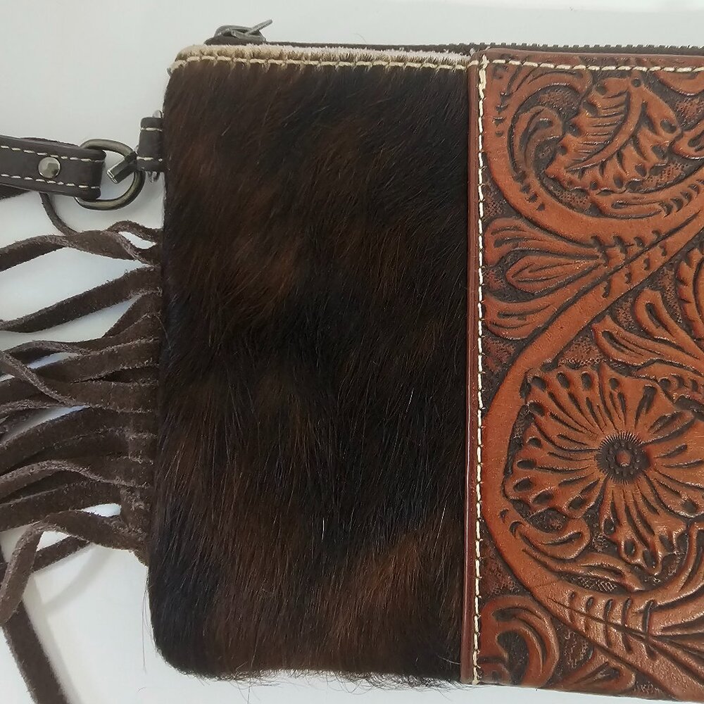 Montana West Wristlet Western Embossed Hair on Hide Suede Fringe Cowgirl - Picture 3 of 10
